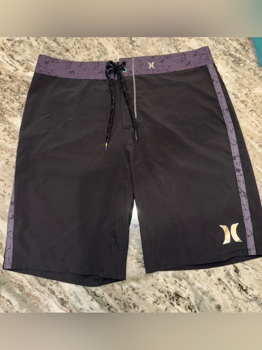 Hurley Black Board Shorts with Purple Waistband